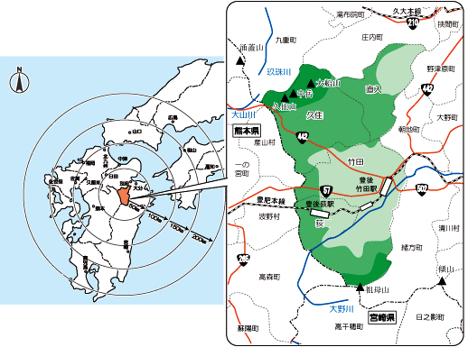 竹田市の地図